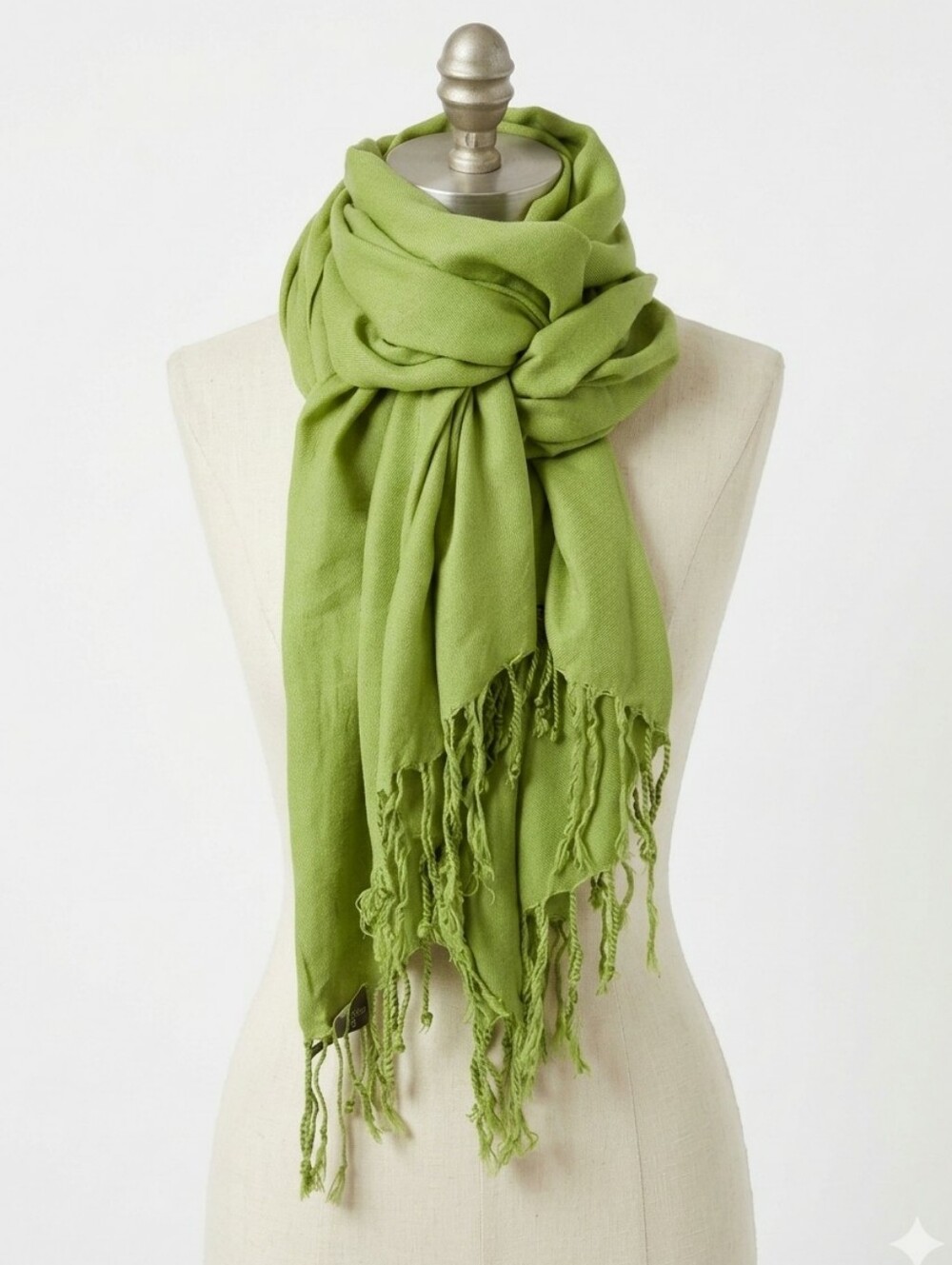 Lime Green Pashmina Scarf Wrap Avocado Fringe Shawl